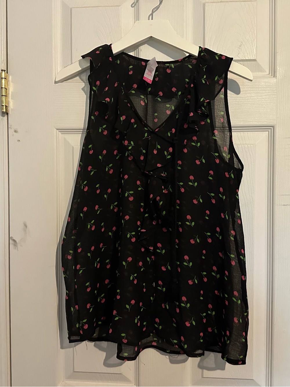 Y2K Style No Boundaries Cherry Print Sleeveless Chiffon Blouse size XXL